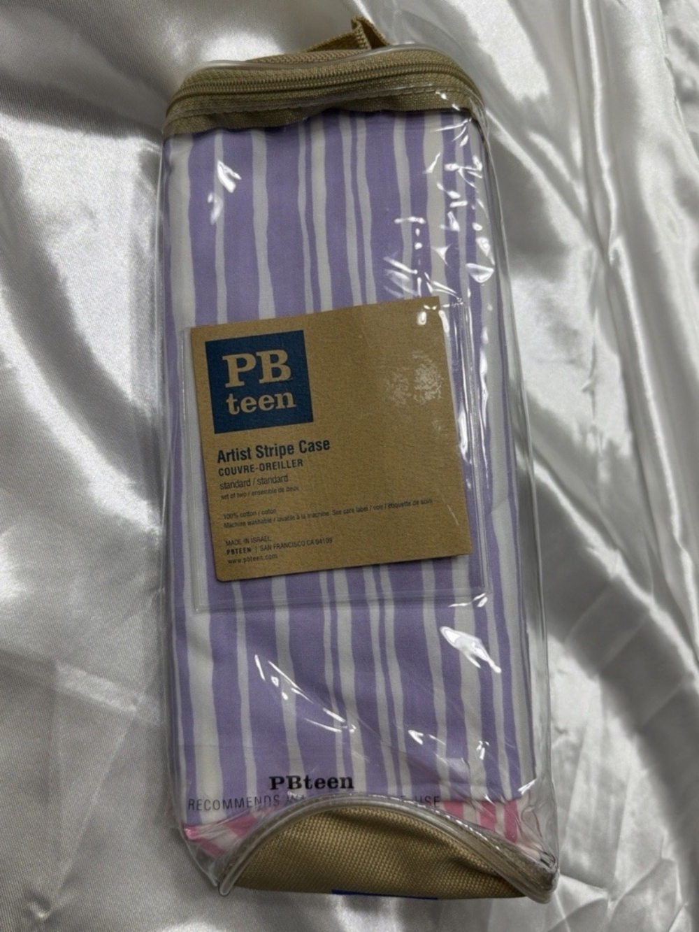 PB Teen Artist Stripe Case Pottery Barn Pillowcases Set of 2 Purple Pink Cotton